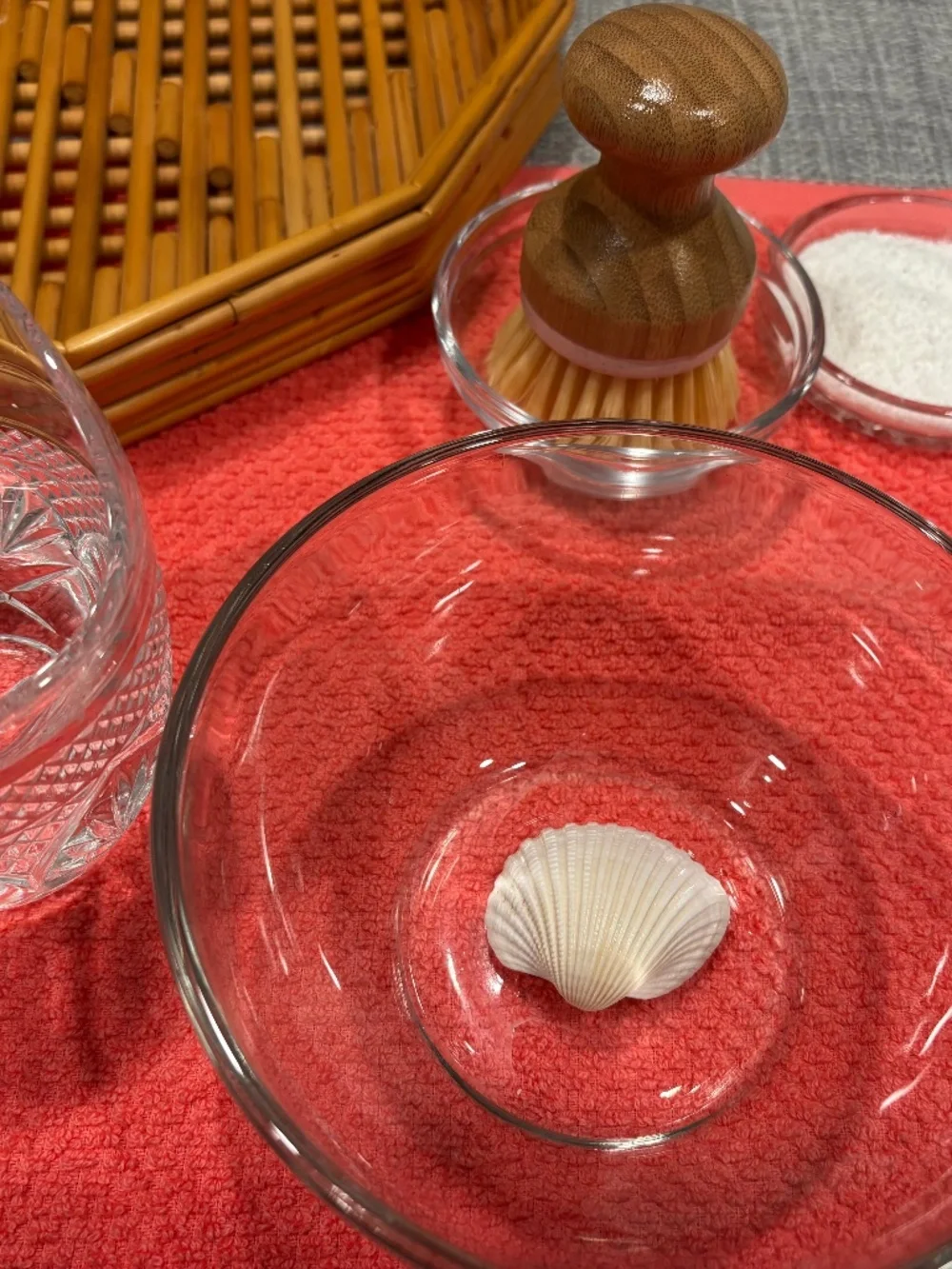 care of environment scrubbing a small object w/ seashell by idlewild montessori